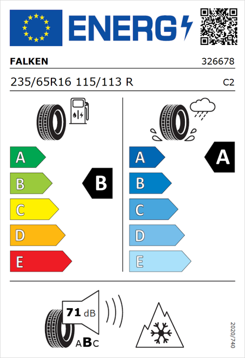 Tyre Label for Falken Linam VAN01A 235/65R16 115/113R