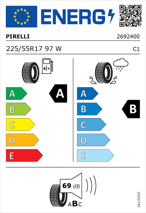 Tyre Label for Pirelli Cinturato P7 (P7C2) 225/55R17 97W