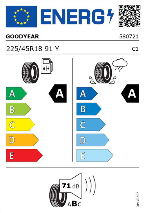 Tyre Label for Goodyear Eagle F1 Asymmetric 5 225/45R18 91Y
