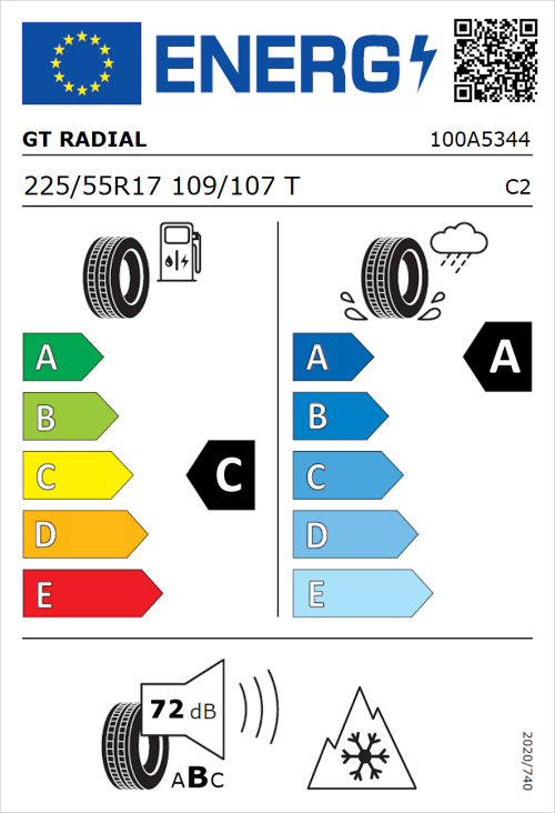 Tyre Label for GT Radial Maxmiler WT3 225/55R17 109/107T