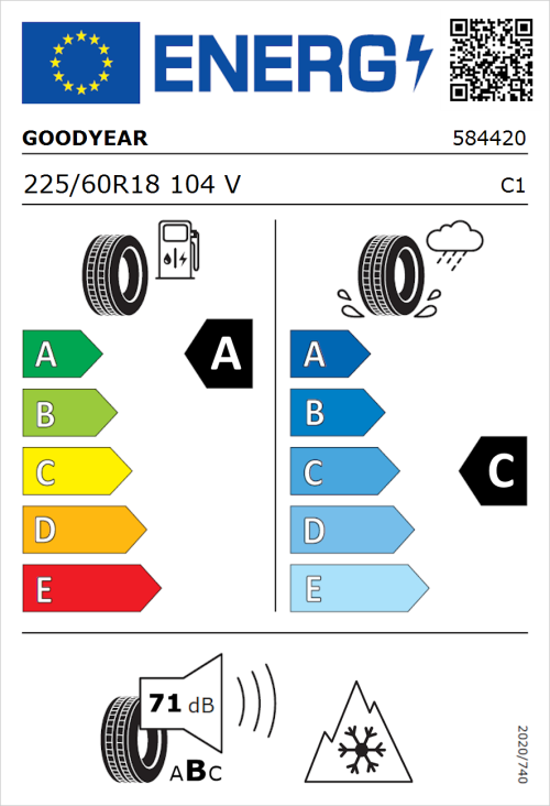 Tyre Label for Goodyear Vector 4Seasons Gen 3 SUV 225/60R18 104V