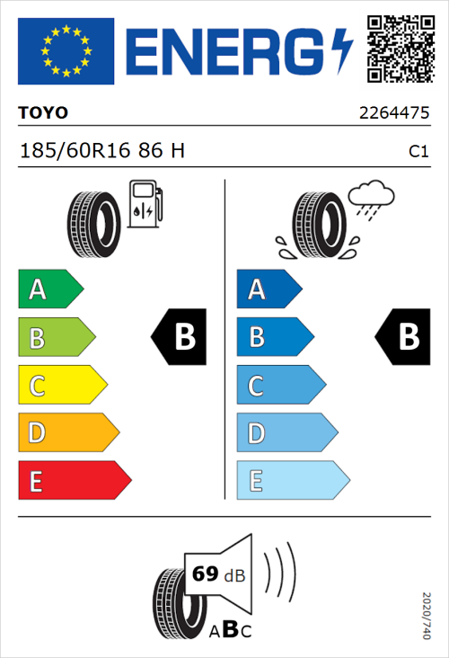Tyre Label for Toyo PROXES R39 185/60R16 86H
