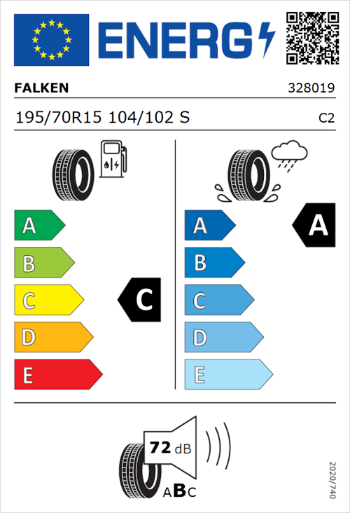 Tyre Label for Falken Linam VAN01 195/70R15 104/102S